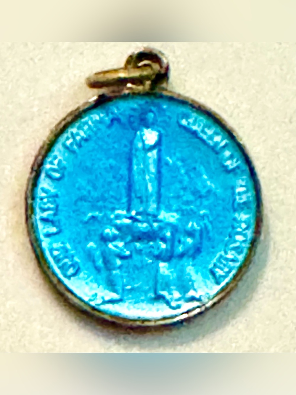 Our Lady of Fatima Queen of the Rosary Pendant - Beautiful Blue Enamel